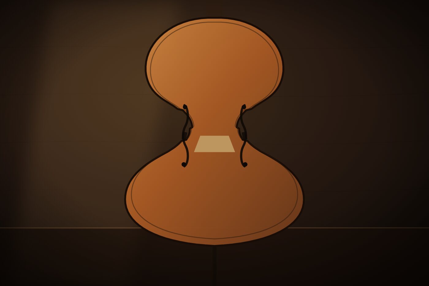 A finished instrument inspected under soft workshop lighting