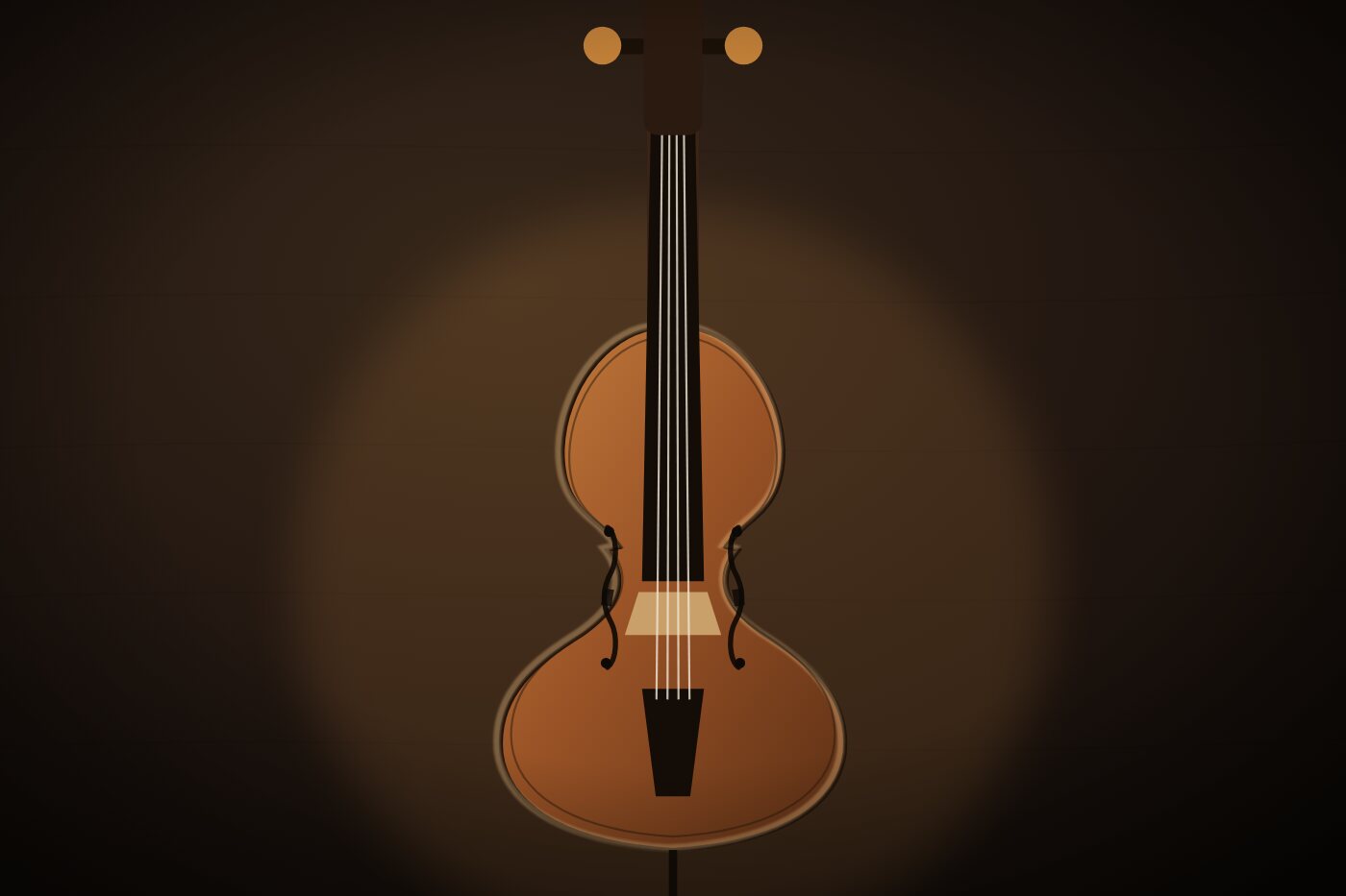Solid-wood double bass with sloping shoulders, front view
