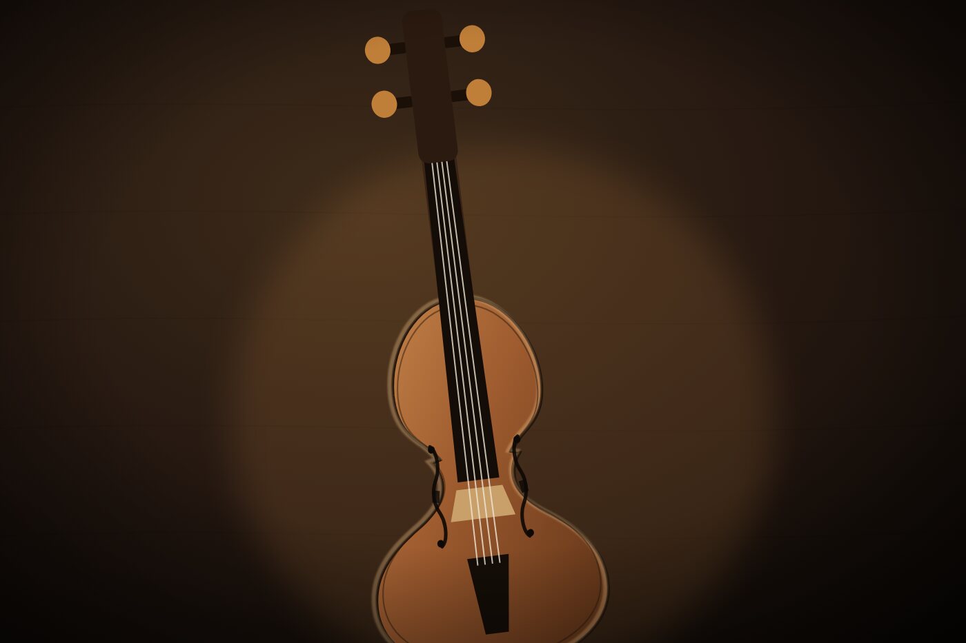 Handcrafted double bass in three-quarter view in the workshop