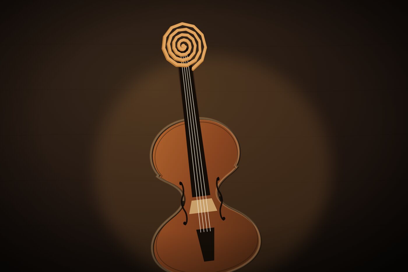 Handmade viola in three-quarter view in the workshop