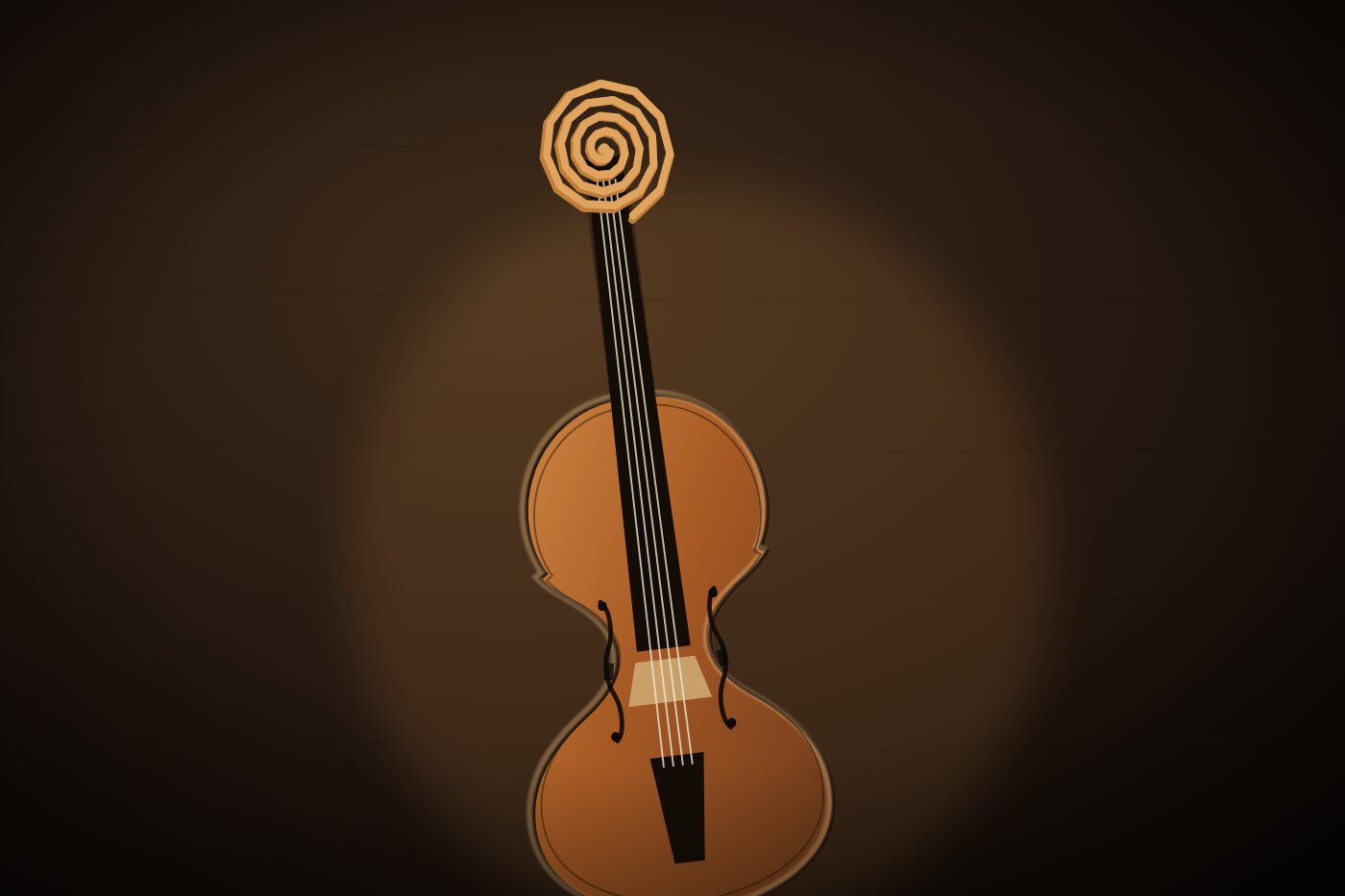Handcrafted violin in three-quarter view showing arched spruce top